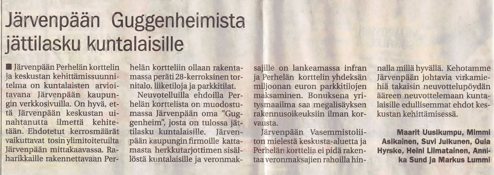 Kannanotto keskusta-alueesta
